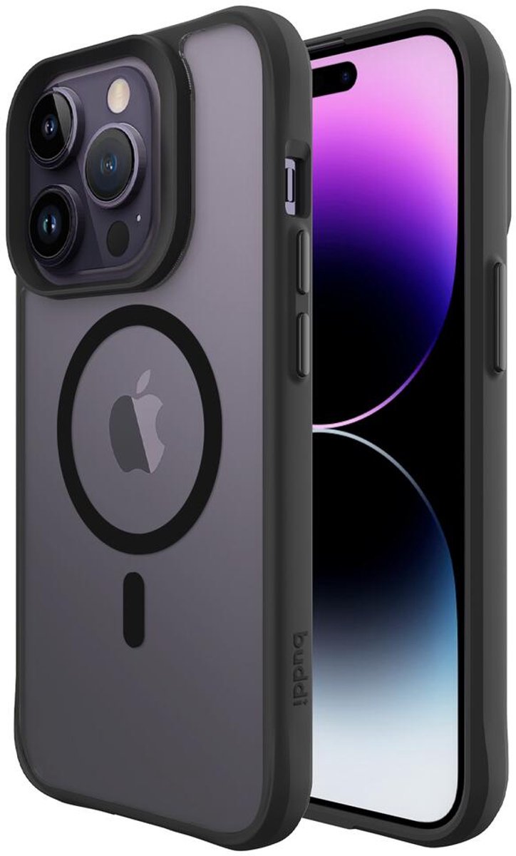 Buddi Hybrid - Hoesje Geschikt voor Apple iPhone 14 Pro Max - Compatibel met MagSafe - Back Cover met Magneet - Magnetische Beschermhoes - Matte Zwart