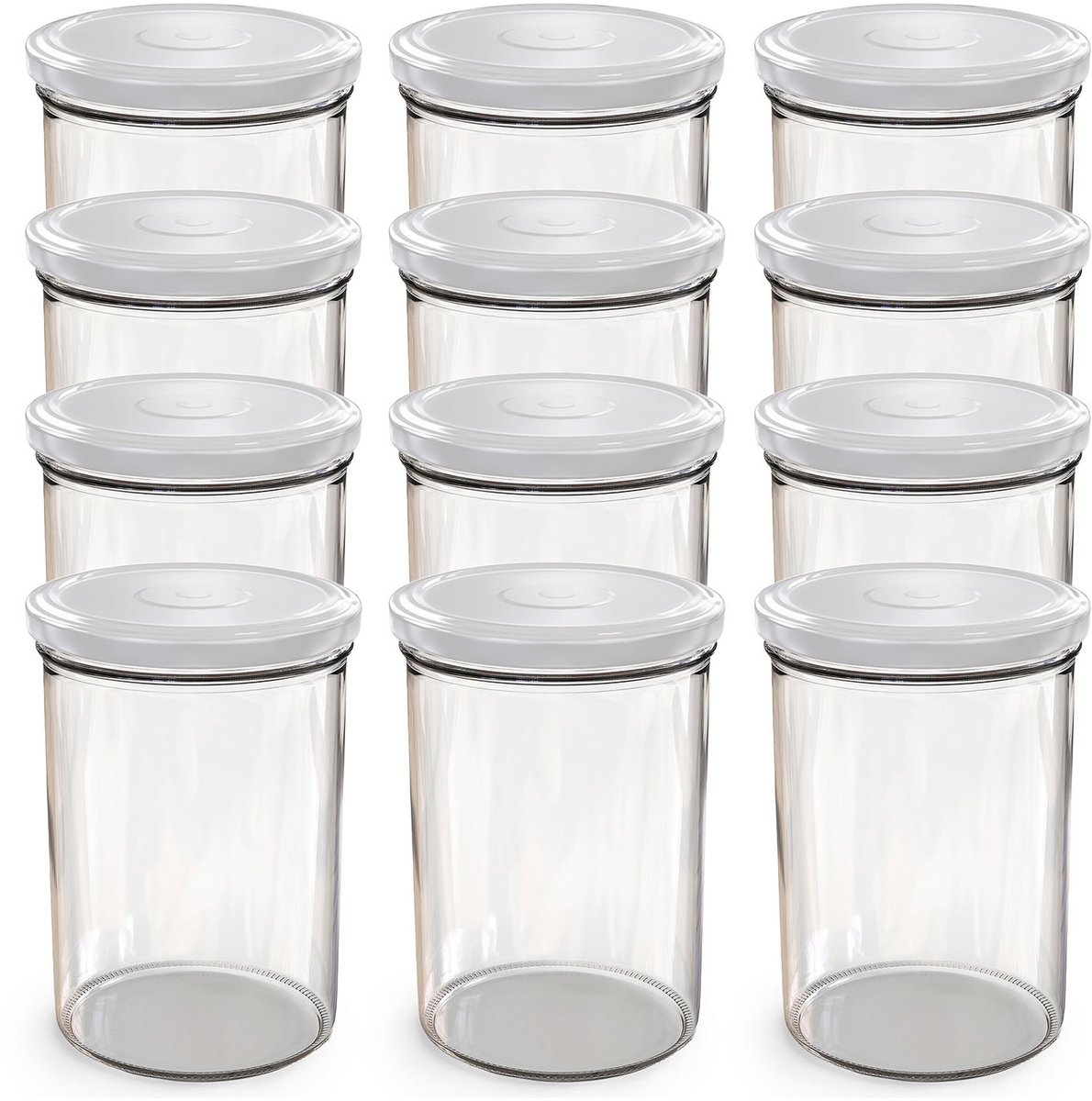 Oputec 12x 440ml inmaakpotten / voorraadpotten TO Ø 82 mm – glazen jampotten – metalen schroefdeksel wit – conservenpotten
