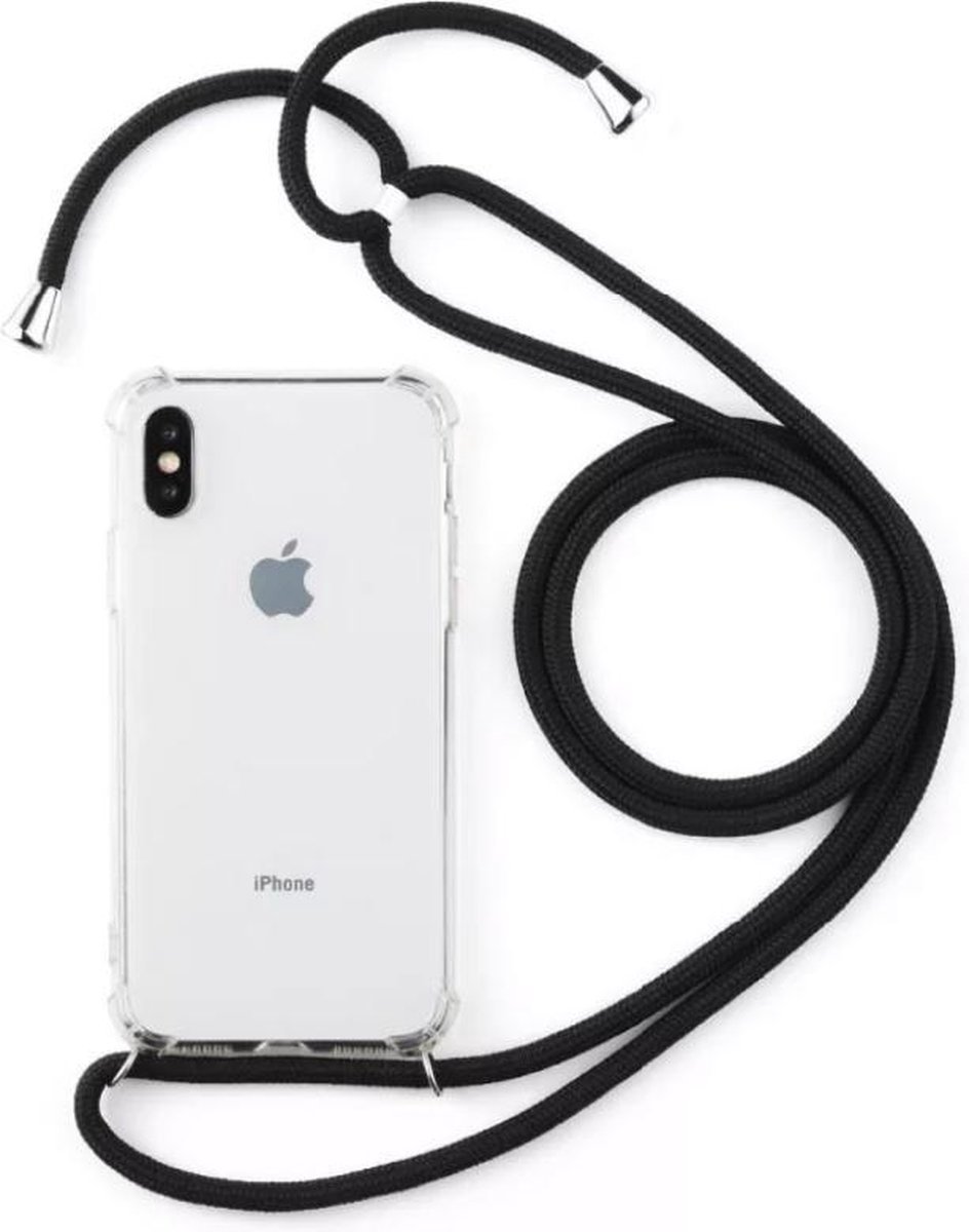 Ulanax - Telefoonhoesje met koord iPhone 12 Promax - Zwart - Telefoonkoord - Telefoonhoes - Backcover met Koord - Telefoon-koord - Telefoonketting - Telefoonhoes met Koord - Hoesje met Koord - Ketting-koord - Transparant