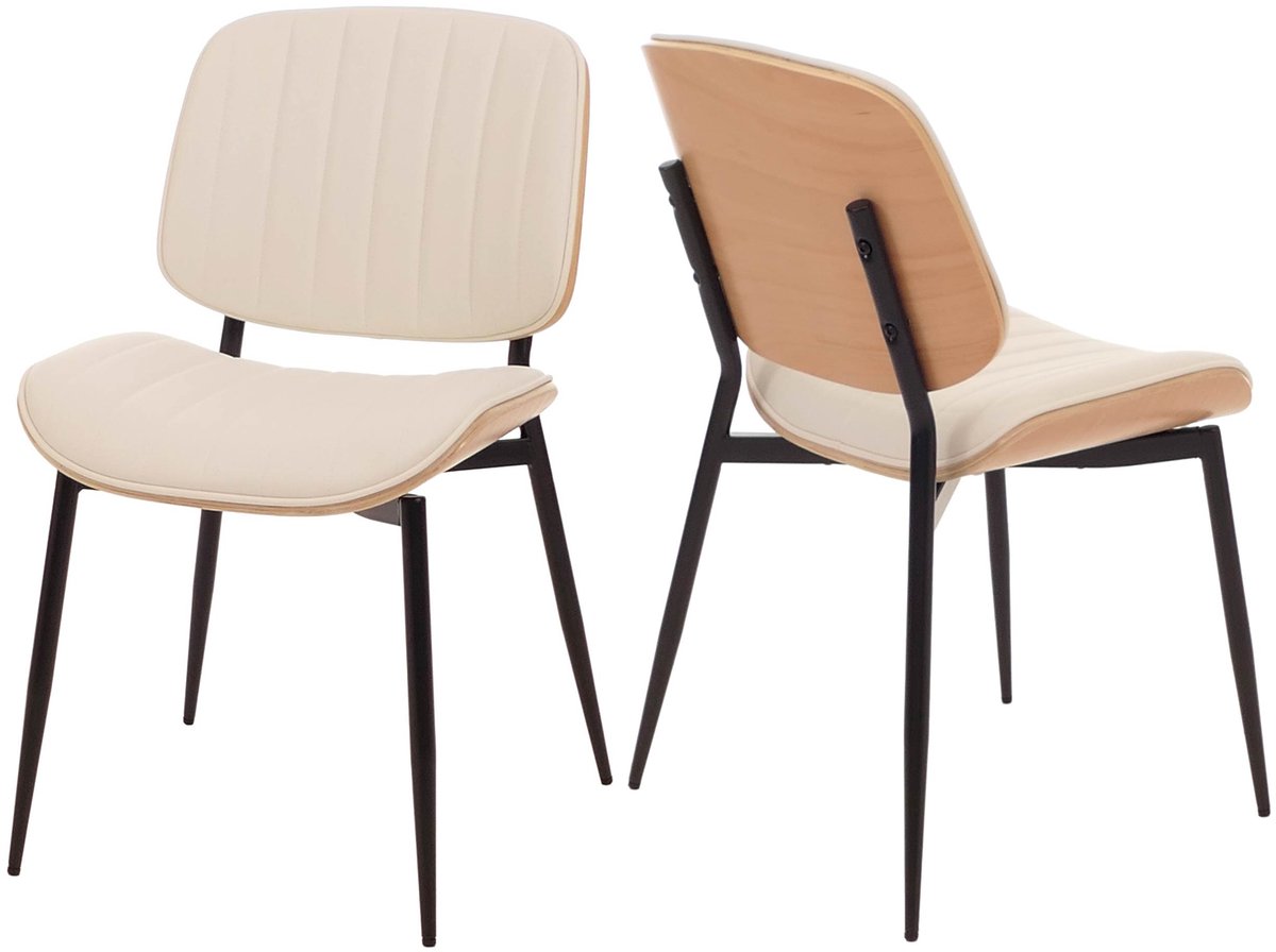 MCW Set van 2 eetkamerstoelen MCW-O44, keukenstoel, gebogen hout, kunstleer MVG ~ naturel, wit