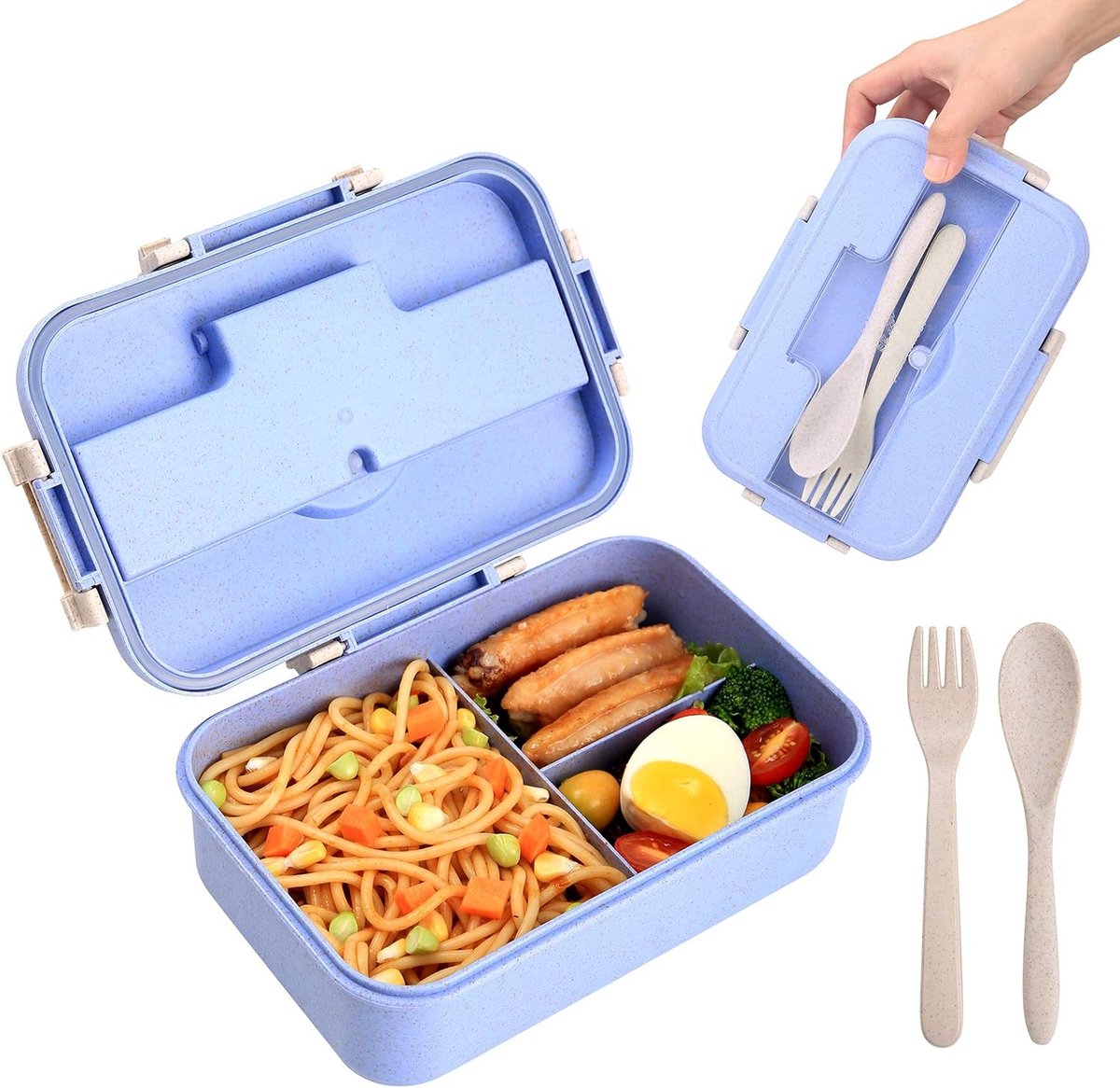 Cuhostki 1Pcs Eco-Friendly BPA-Free Wheat Straw Lunch Box European Blue