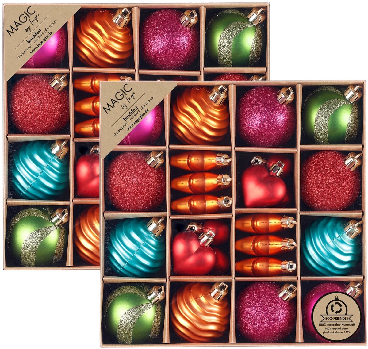 Inge Christmas Decor Kerstballen en ornamenten - 48x - kunststof - gekleurd - kerstversiering