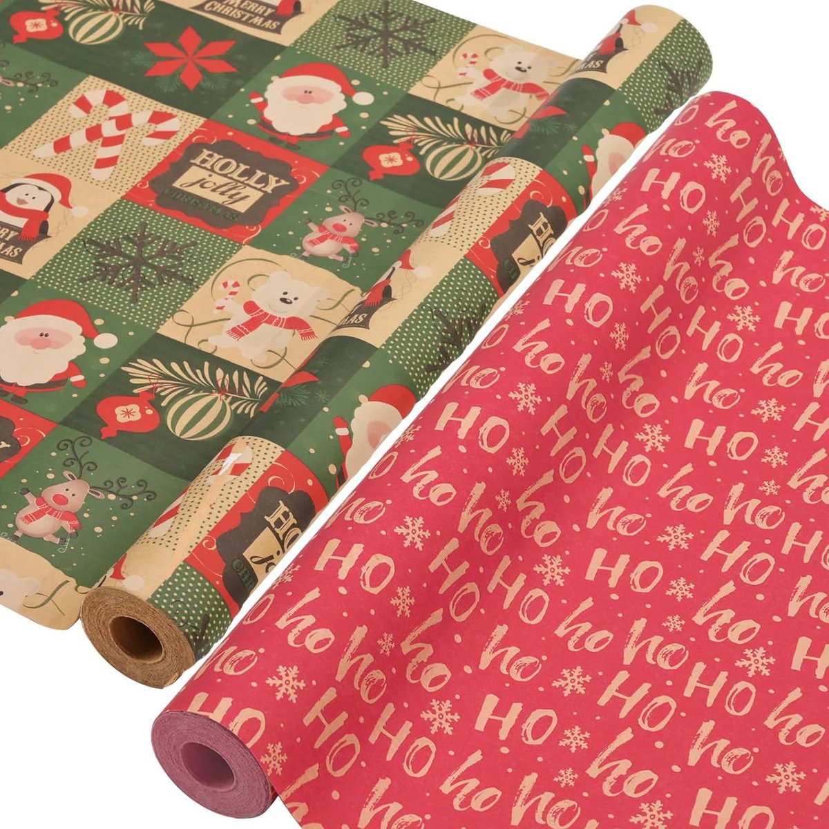 Inpakpapier-inpakpapier kerst-2 rollen kerstcadeaupapier - Grote rollen kerstcadeaupapier, recyclebaar kraftpapier - voor doosverpakking, verjaardagsfeestdecoraties - 43x300 cm