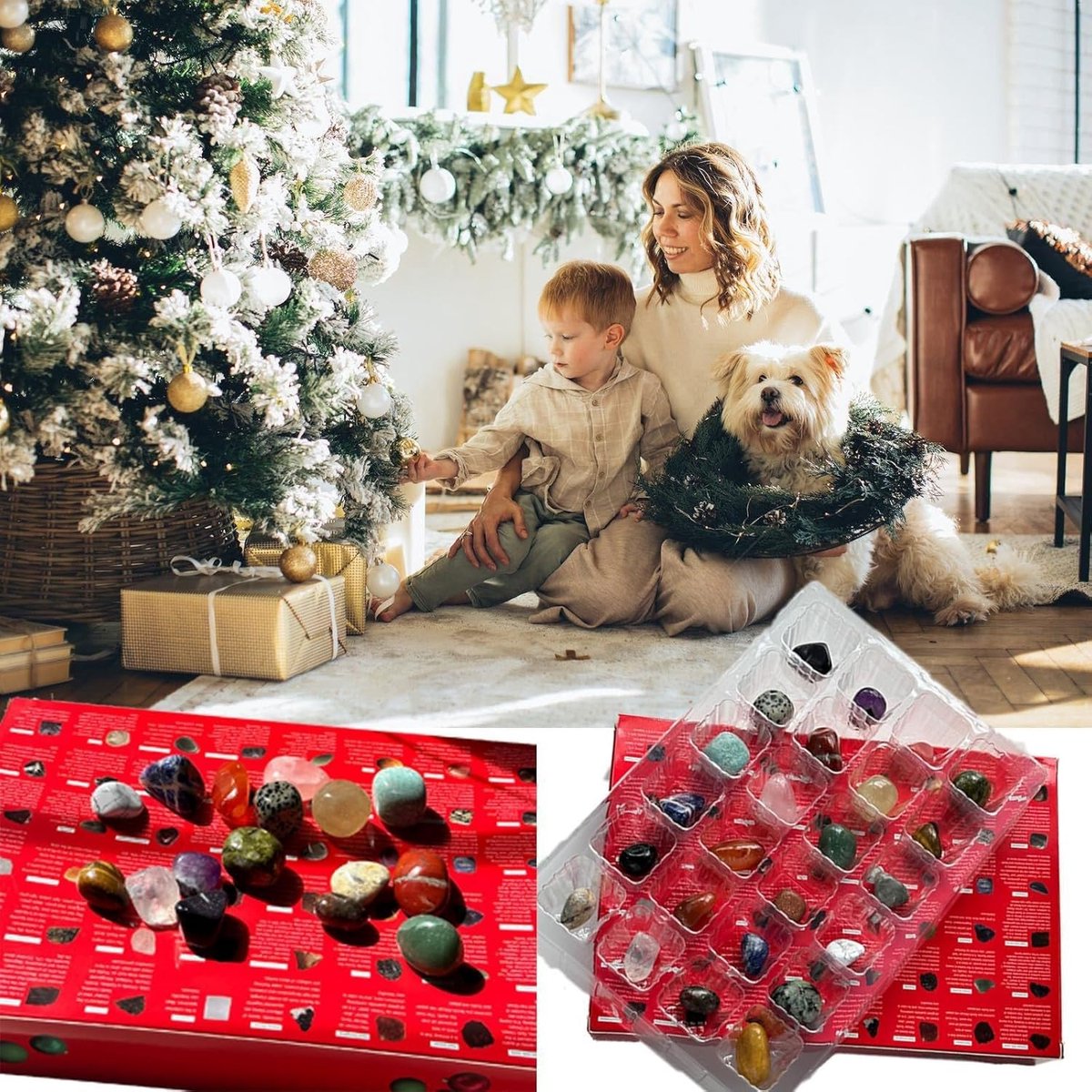Adventskalender, 2021 Kerst Aftelkalender, 24 Dagen Minerale Geschenkdoos Met 24 Stenen Mineralen En Edelstenen Ertsspeelgoed Cadeau Voor Kinderen