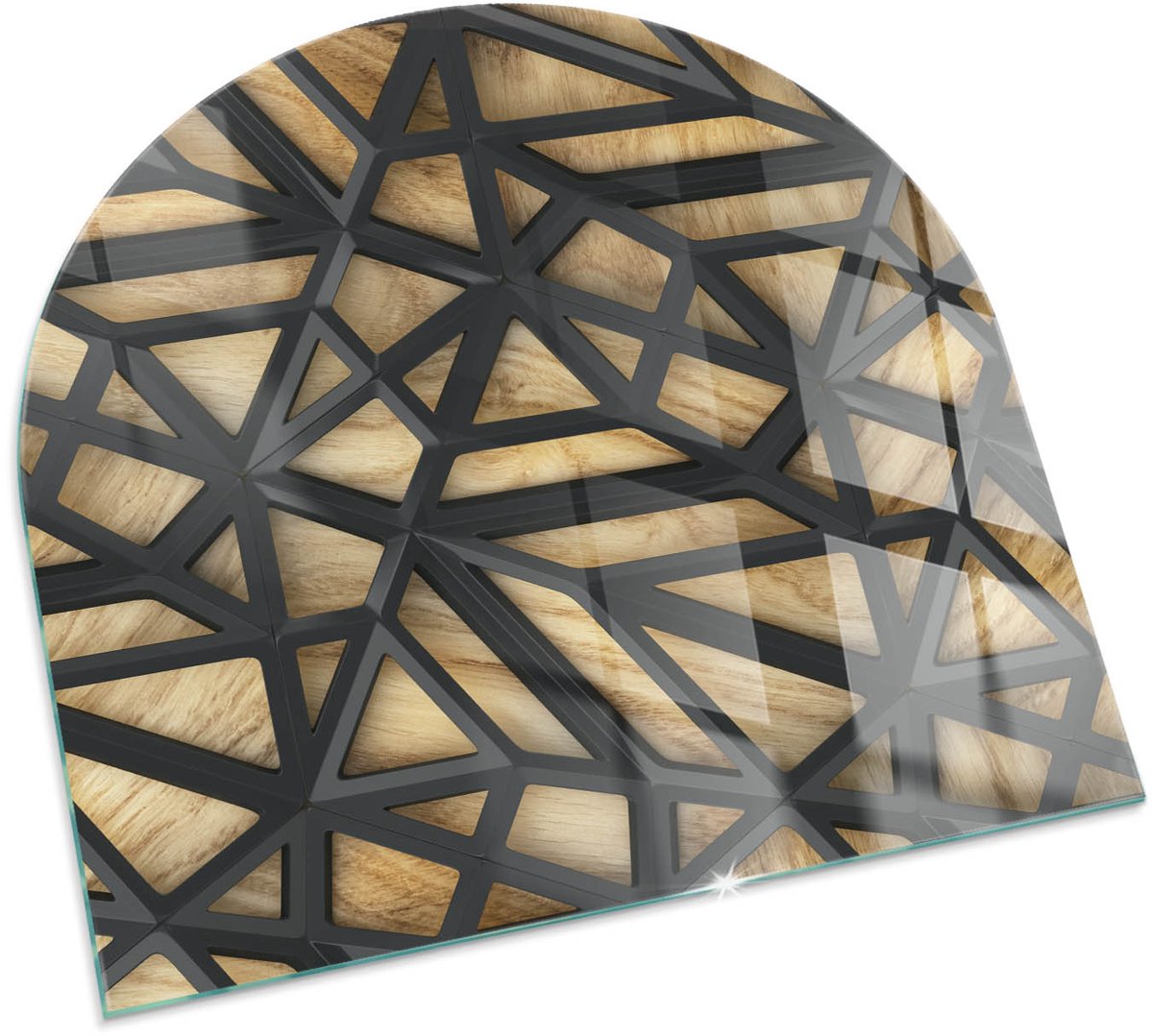 Wallfluent Kachel Vloerplaat - Geometrie Met Hout Vloerplaat Voor Houtkachel - 100x100 cm - Halfrond Onderplaat Kachel - Bruin Plaat Voor Onder Kachel