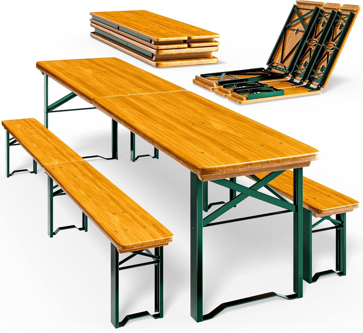 Biertafelset 220 cm Inklapbaar - Tuinset Voor 10 Personen Met 2 Banken En 1 Tafel - Stabie