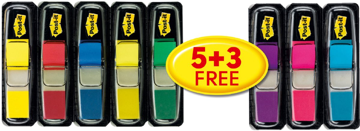 Post-it index markers mini 11,9 x 43,2 mm, 5+3 gratis