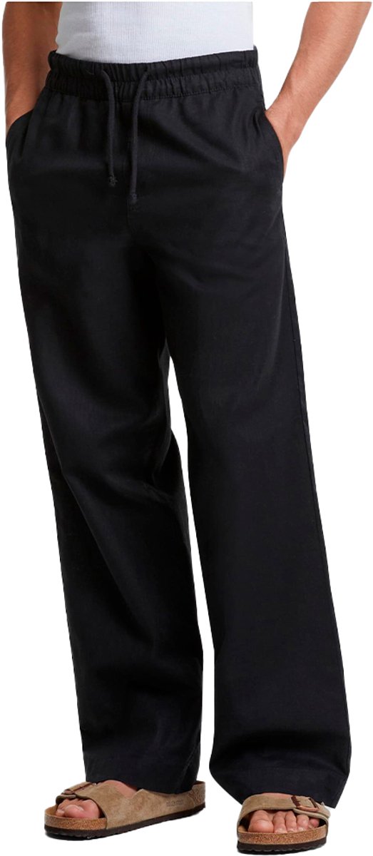 Urban Classics Loose Cotton Linen Broek rechte pijpen S Zwart