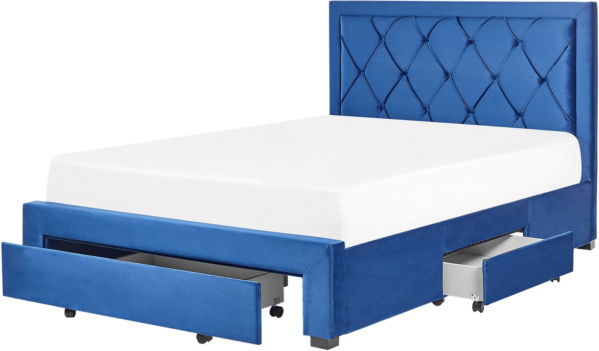 BELIANI LIEVIN - Bed met opbergruimte - Marineblauw - 140 x 200 cm - Fluweel