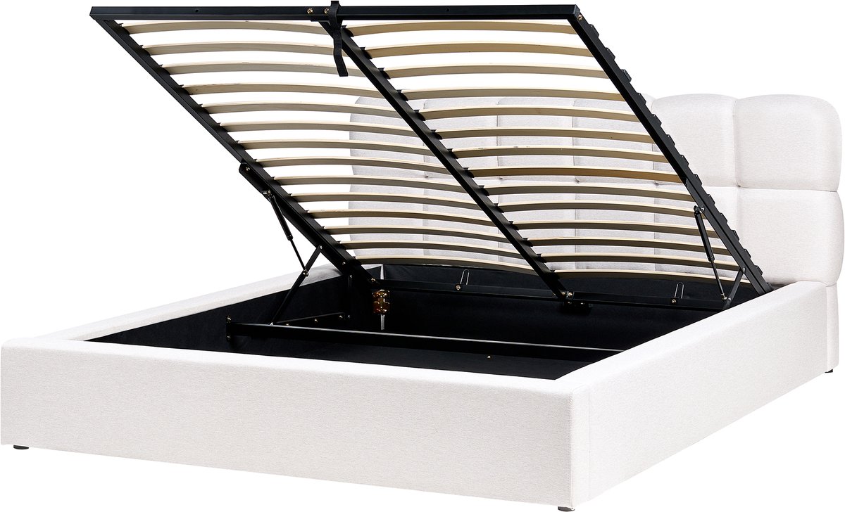 BELIANI BASTON - Bed met opbergruimte - Off-white - 160 x 200 cm - Stof