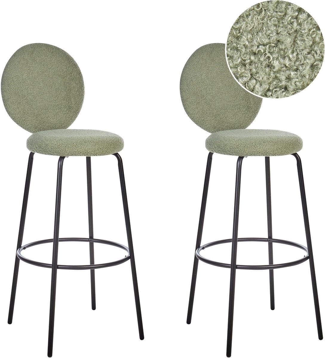 EMERY - Barkruk set van 2 - Lichtgroen - Bouclé