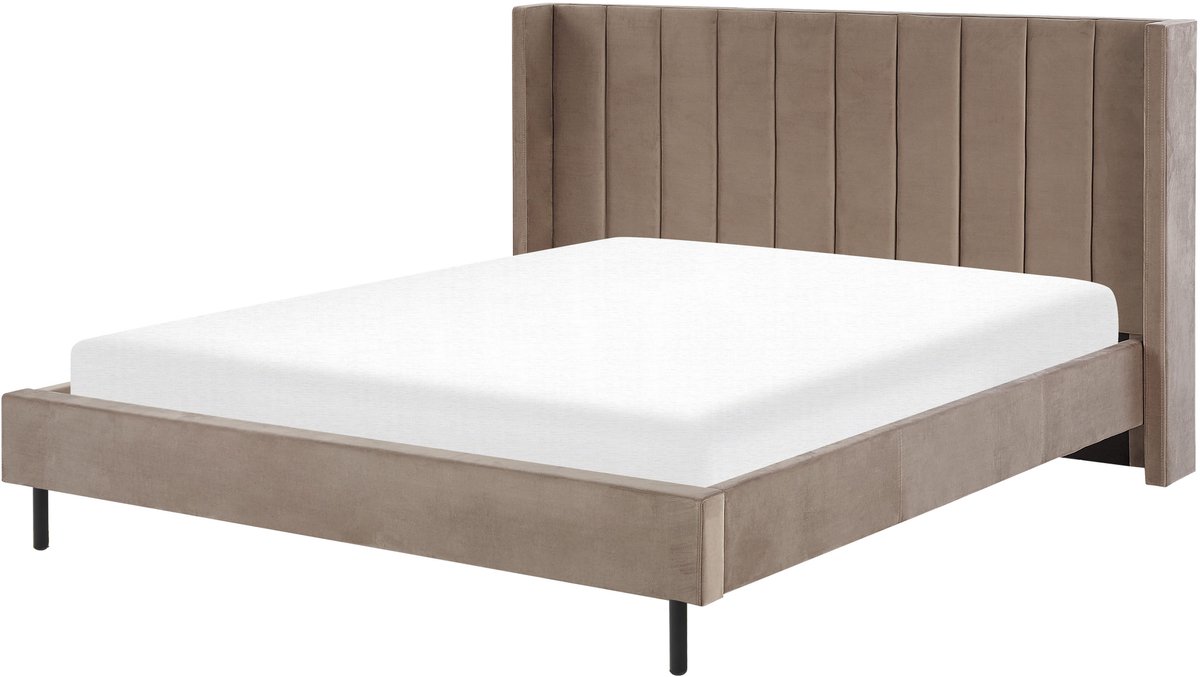 Beliani VILLETTE - Tweepersoonsbed - Taupe - 180 x 200 cm - Fluweel Beige