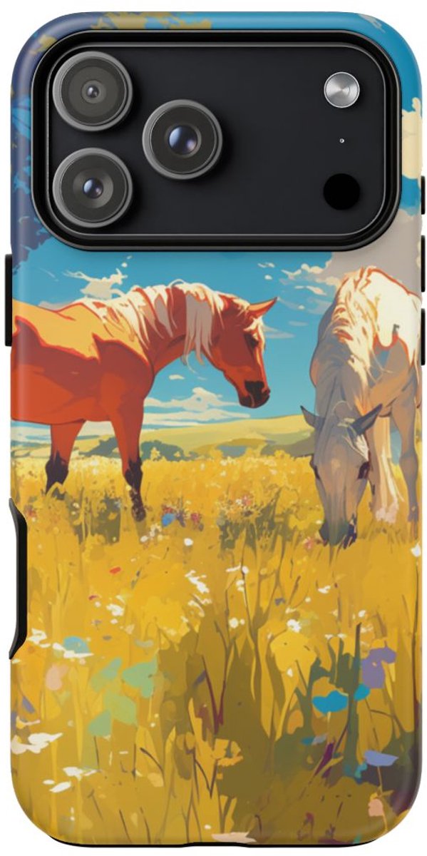 Paarden Grazend in Zonnig Veld – Telefoonhoesje Geschikt voor iPhone 17 Pro Max