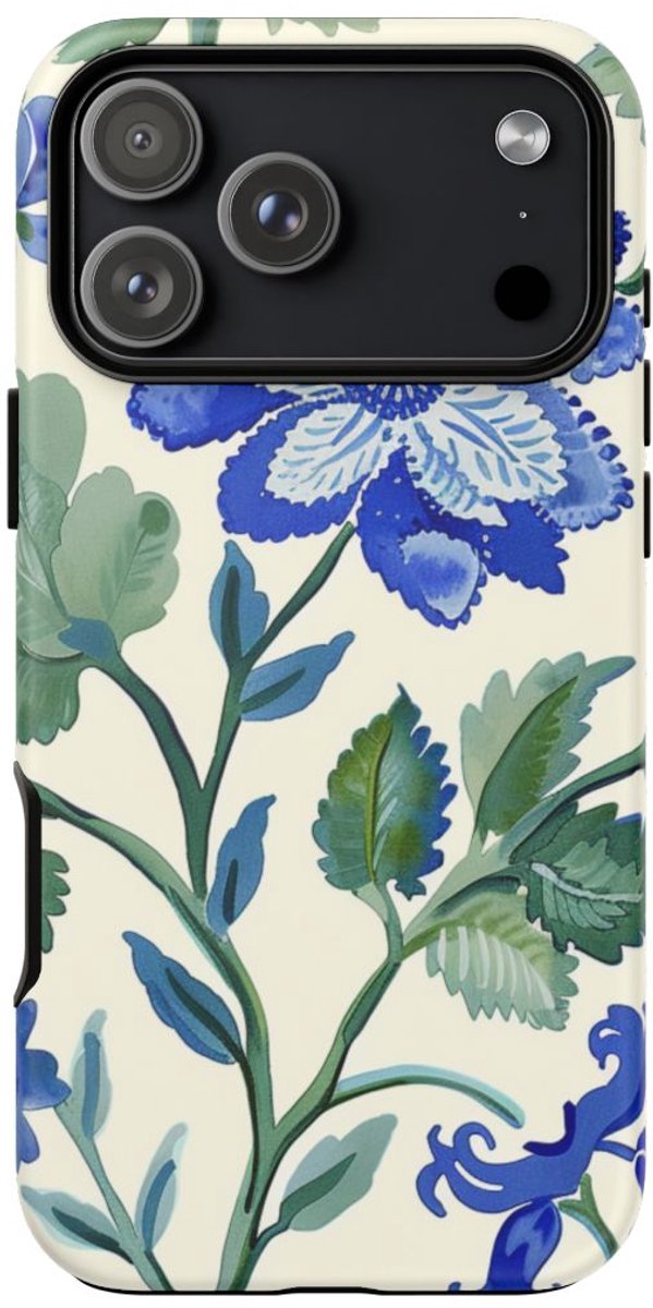 Blauw Waterverf Bloemenpatroon – Telefoonhoesje Geschikt voor iPhone 17 Pro Max