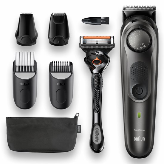 BRAUN baardtrimmer BT 7940 - Zwart/Metaalgrijs + Gillette ProGlide scheermes incl. Toilettas