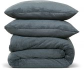 Housse de couette DoubleDry Teddy Fleece - Double 200 x 220 cm + 2 Taies d'oreiller - Douce et agréable au toucher - Anthracite