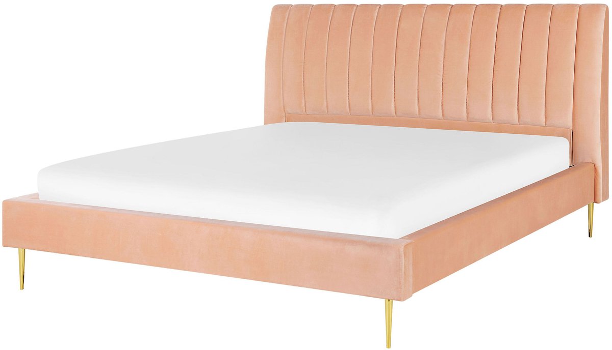 Beliani MARVILLE - Tweepersoonsbed - Perzik - 180 x 200 cm - Fluweel Roze