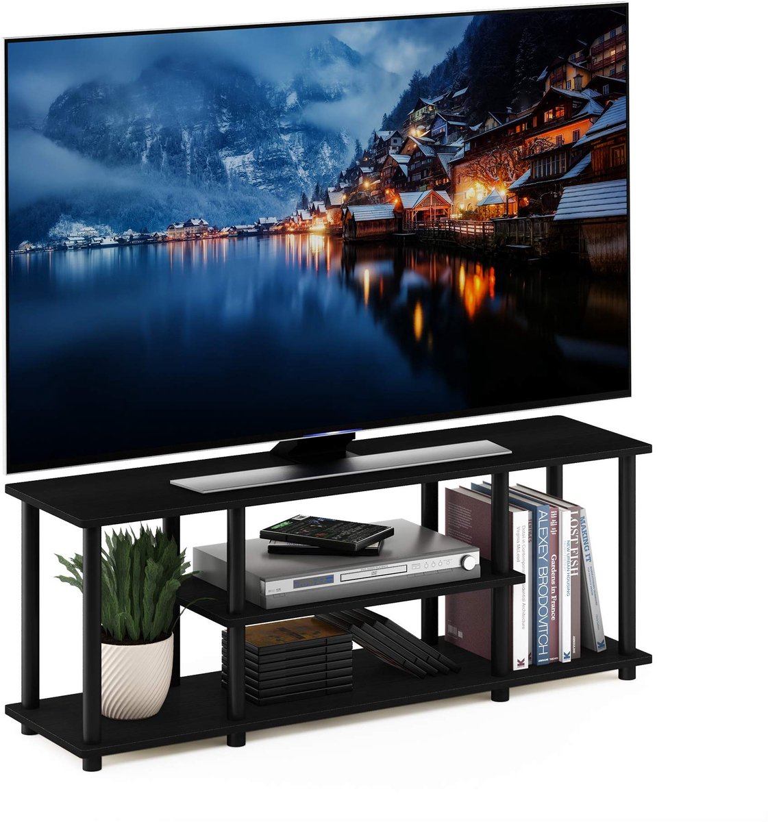 Ibenzoa® Elegant tv-rek met meerdere planken en walnoot afwerking voor elk interieur