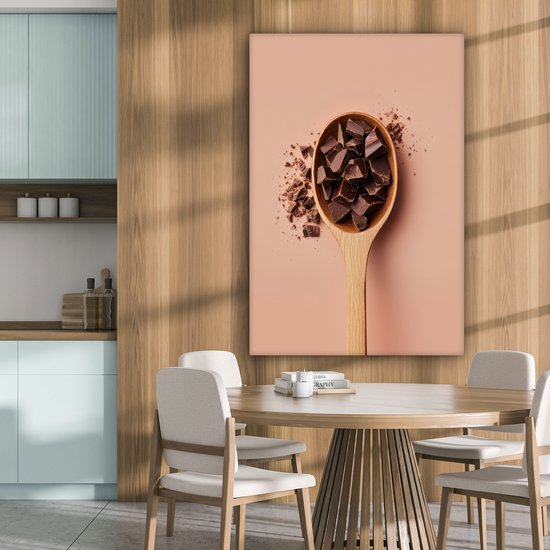 Canvas schilderij 80x120 cm - Exclusieve wanddecoratie Chocola - Hout - Lepel - Muurdecoratie woonkamer - Slaapkamer decoratie - Kamer accessoires - Schilderijen op canvas
