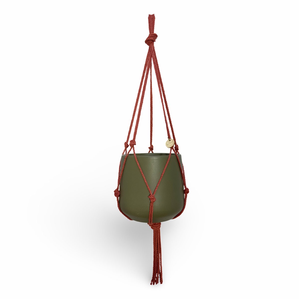 Minimalistische Plantenhanger - Kies kleur en lengte - Rood/Roestbruin - 60 cm lang - Katoenkoord - Geschikt voor Pot met Diameter t/m 15 cm - Handgemaakt in ons Macramé Atelier - Prijs per Stuk - Let op: Exclusief Pot - Inclusief Verzendkosten