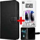 Casemania Hoesje Geschikt voor Samsung Galaxy A55 - Zwart & Glazen Screenprotector - Portemonnee Book Case