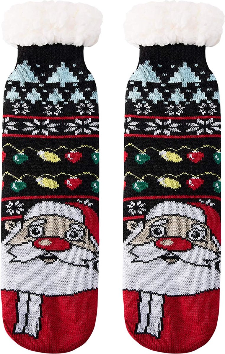 Kerstsokken, warme sokken voor Kerstmis, knuffelsokken voor dames, huissokken, dikke kerstsokken met antislip noppen, wintersokken cadeau voor vrouwen Kerstmis-A, A2, 39 EU