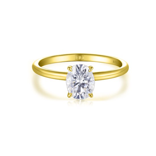 Mystique - 18k Geelgouden Ovale Solitaire Moissanite Ring met Hidden Halo | Wedfit - 2.1 karaat