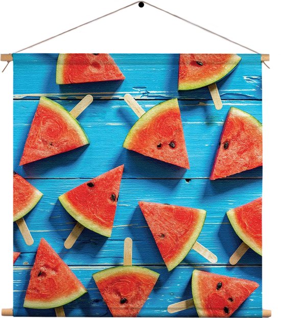 Textielposter Watermeloen Ijsjes Vierkant XL (60 X 60 CM) - Wandkleed - Wanddoek - Wanddecoratie