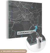 MuchoWow® Glasschilderij 20x20 cm - Schilderij acrylglas - Plattegrond – Lüdenscheid – Blauw – Stadskaart – Kaart - Duitsland - Foto op glas - Schilderijen
