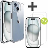 iMoshion Hoesje Shockproof Premium & 2X Screenprotector Gehard Glas Geschikt voor iPhone 15 - Transparant