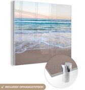 MuchoWow® Glasschilderij 20x20 cm - Schilderij acrylglas - Strand - Zee - Pastel - Foto op glas - Schilderijen