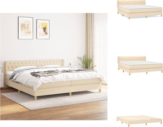 vidaXL Boxspringbed - Crème - 160 x 200 x 78/88 cm - Pocketvering matras - Middelharde ondersteuning - Bed