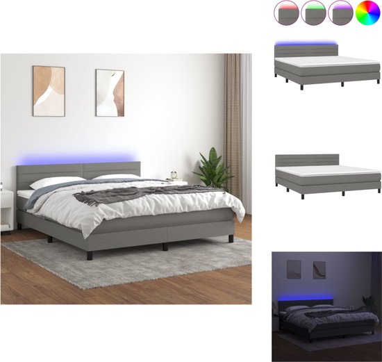 vidaXL Boxspring - LED - Donkergrijs - 160x200x78/88cm - Pocketvering matras - Huidvriendelijk topmatras - Bed