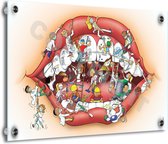 Tandarts Cartoon op plexiglas - Uniek ontwerp - Roland Hols - Mond - 45 x 60 cm - 5 mm dik - inclusief 4 afstandhouders zwart - Decoratie - Orthodontist - Mondhygiënist