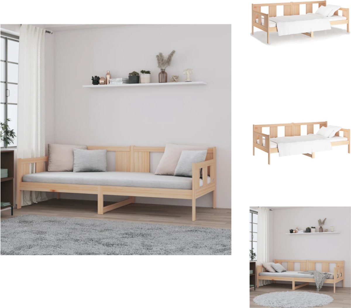 VidaXL Massief Grenenhouten Bedframe 193.5 x 96 x 69.5 cm Rustieke Charme Stevige Lattenbodem Bed