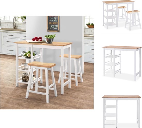 vidaXL Barset Lounge - MDF en rubberwood - 108 x 48 x 90.8 cm - wit en natuurlijk hout - Set tafel en stoelen