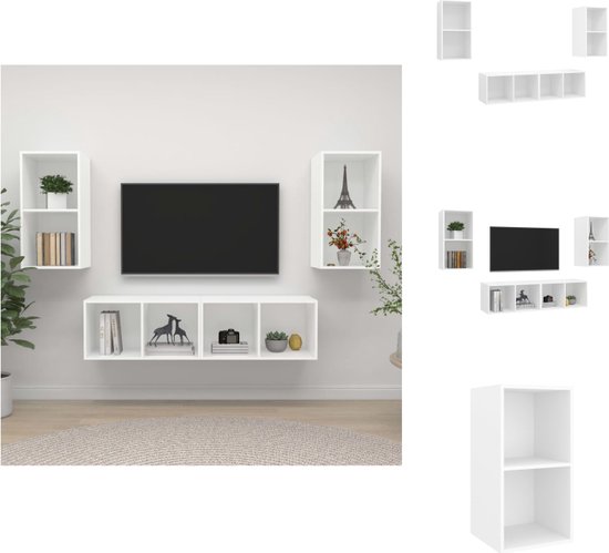 vidaXL TV-meubelset - wit - spaanplaat - 37 x 37 x 72 cm (B x D x H) - 4 x tv-meubel - Kast