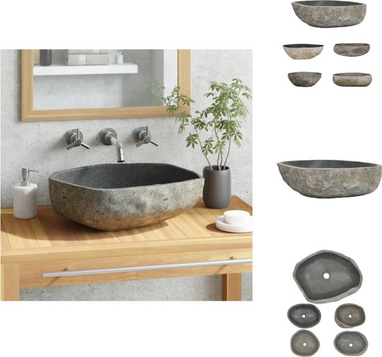 vidaXL Riviersteen Wasbak - Ovaal - Natuurlijk materiaal - (45-53) x (34-41) x 15 cm - 4.5 cm afvoergat - Wastafel