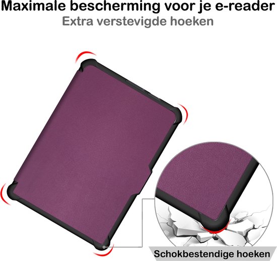 Hoesje Geschikt voor Kobo Clara HD Hoesje Luxe Bescherm Case Met Screenprotector - Hoes Geschikt voor Kobo Clara HD Hoes Book Cover - Paars van Hoesje  — afbeelding 3