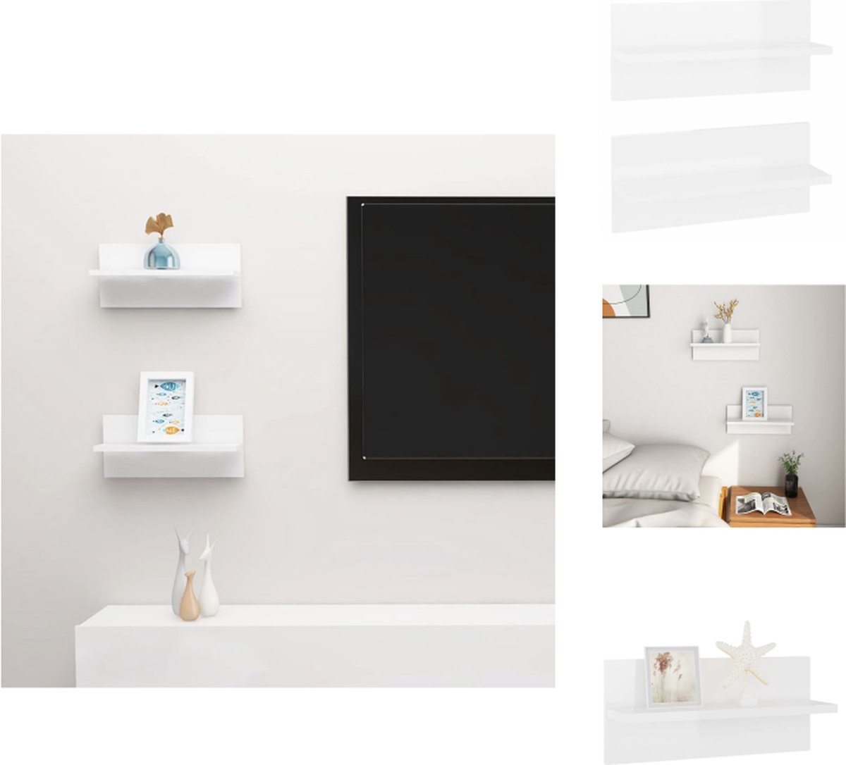 VidaXL Wandschap 40 x 11.5 x 18 cm Hoogglans wit Wandsteun