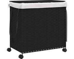 vidaXL - Wasmand - op - wielen - 60x35x60,5 - cm - rattan - zwart