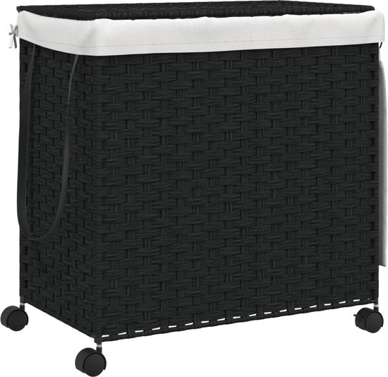 vidaXL - Wasmand - op - wielen - 60x35x60,5 - cm - rattan - zwart