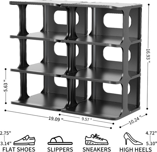 Schoenenrek 8 niveaus, schoenenrek, smal schoenenrek, schoenenkast, schoenenopberger, zwart, ruimtebesparend stapelbaar, schoenenstandaard voor entree, hal, slaapkamer