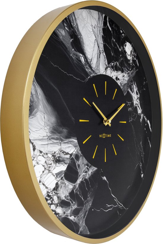 Grande Horloge Murale 48cm - Silencieuse - Or/ Zwart - Aluminium - NeXtime 'Marble Duo'