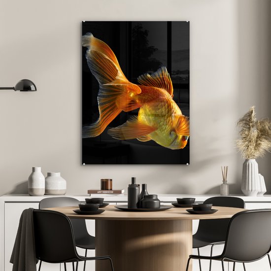 MuchoWow® Peinture sur verre 60x80 cm - Peinture sur verre acrylique - Poisson rouge - Animaux - Zwart - Photo sur verre - Peintures