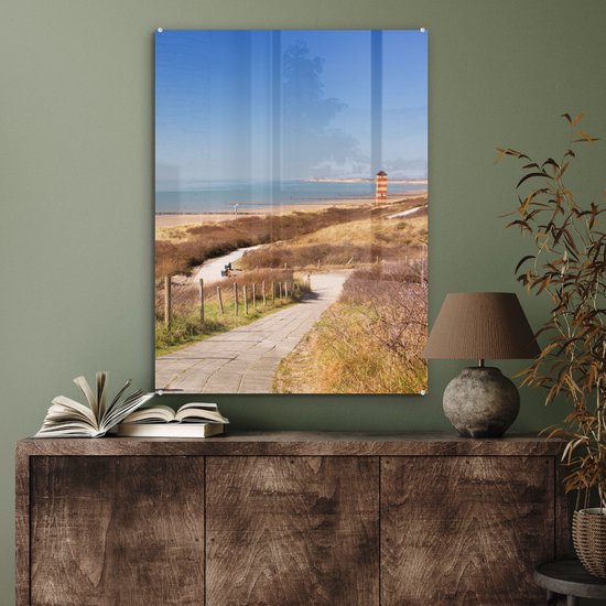 MuchoWow® Peinture sur verre 60x80 cm - Tableau acrylique - Plage - Mer - Phare - Nederland - Photo sur verre - Décoration murale salon - Décoration murale chambre - Tableaux