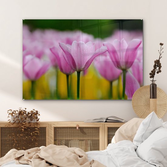 Verre de fleurs de tulipes 120x80 cm - Tirage photo sur verre (décoration murale en plexiglas)