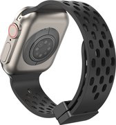 Siliconen bandje - geschikt voor Apple Watch series 1/2/3/4/5/6/7/8/9/SE/SE 2/Ultra/Ultra 2 met case size 42 mm / 44 mm / 45 mm / 49 mm - Zwart