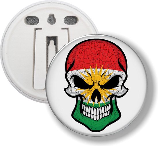 Bouton Avec Clip - Drapeau Tête De Mort Kurdistan
