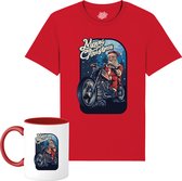 Joyeux Noël Motor Santa - Mauvais pull de Noël Cadeau de Noël - Vêtements Femme / Homme / Unisexe - Tenue de Noël drôle - T-Shirt avec mug - Unisexe - Rouge - Taille 4XL